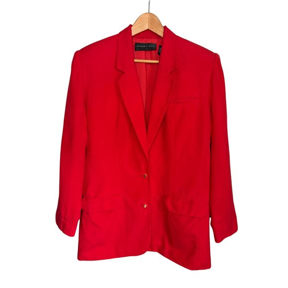August Silk Red Blazer Women’s 8 100% Silk Shoulder Pads - Picture 1 of 7